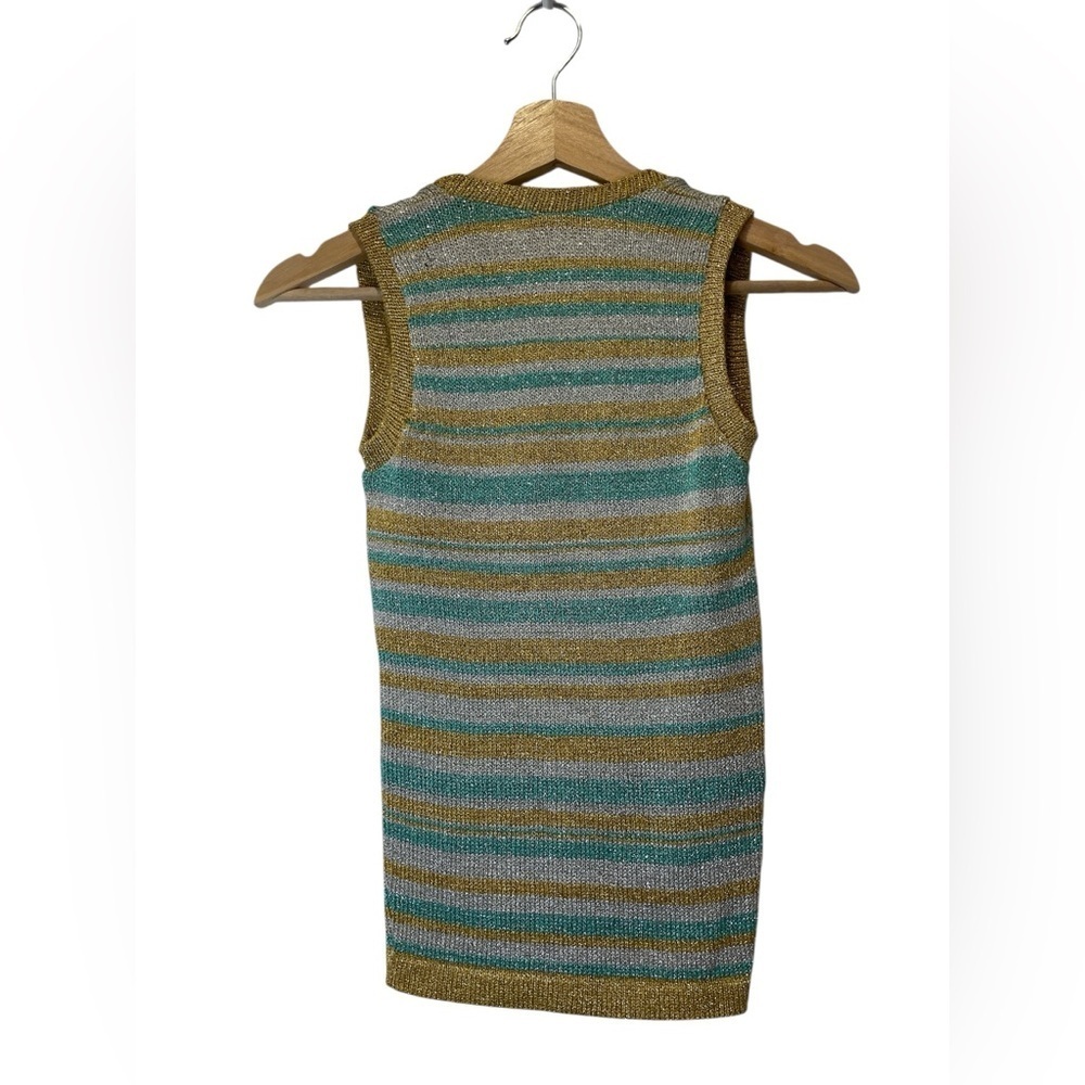 Vintage Bloomingdales BUTLER & WALKER Striped Gold and Green Knit Tank Top S - Picture 3 of 5